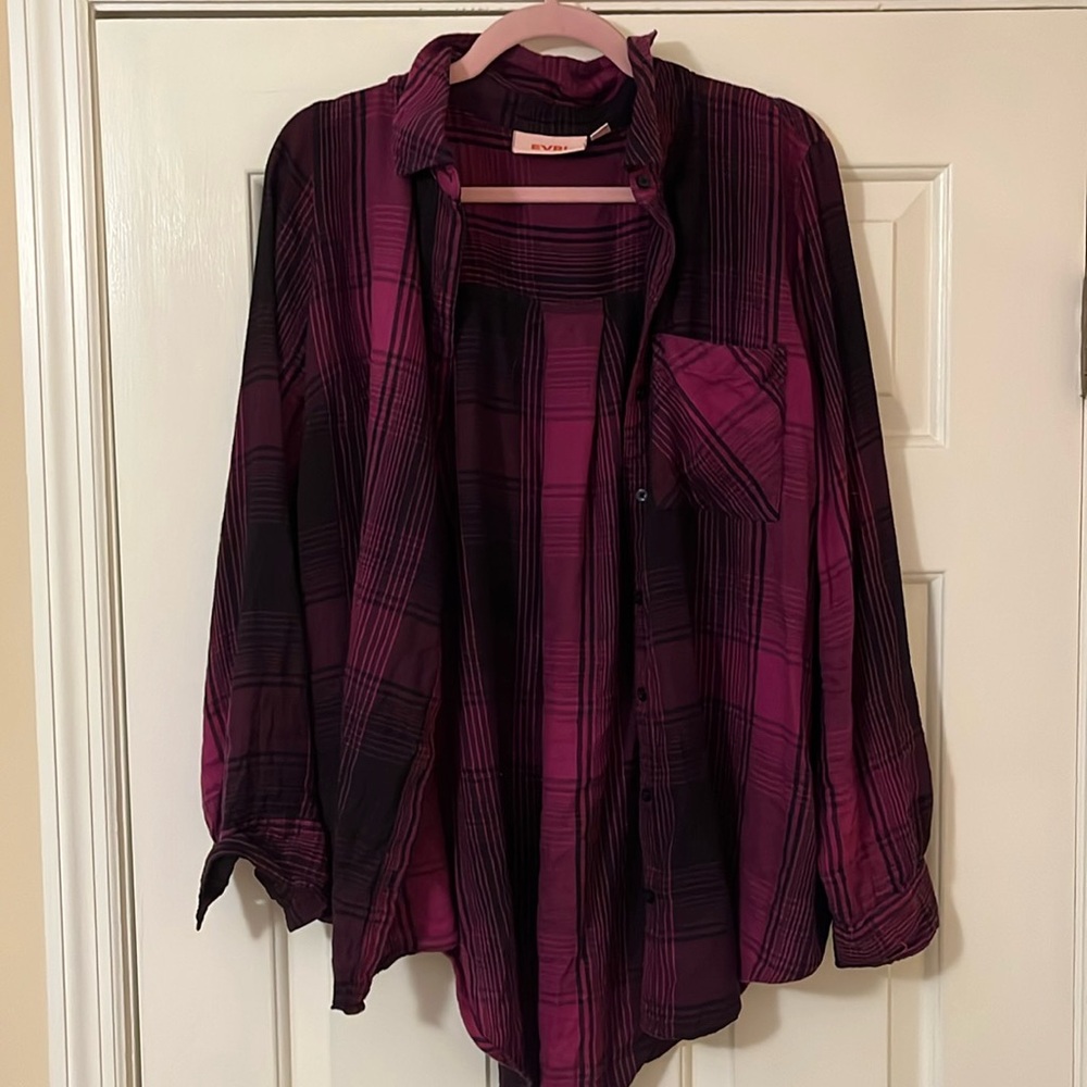 1X purple and black button down by EVRI